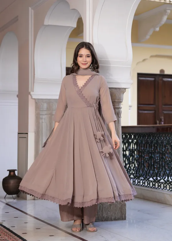 Dark_Brown_Georgette_/_Cotton_Premium_Kurta_Set_For_Women