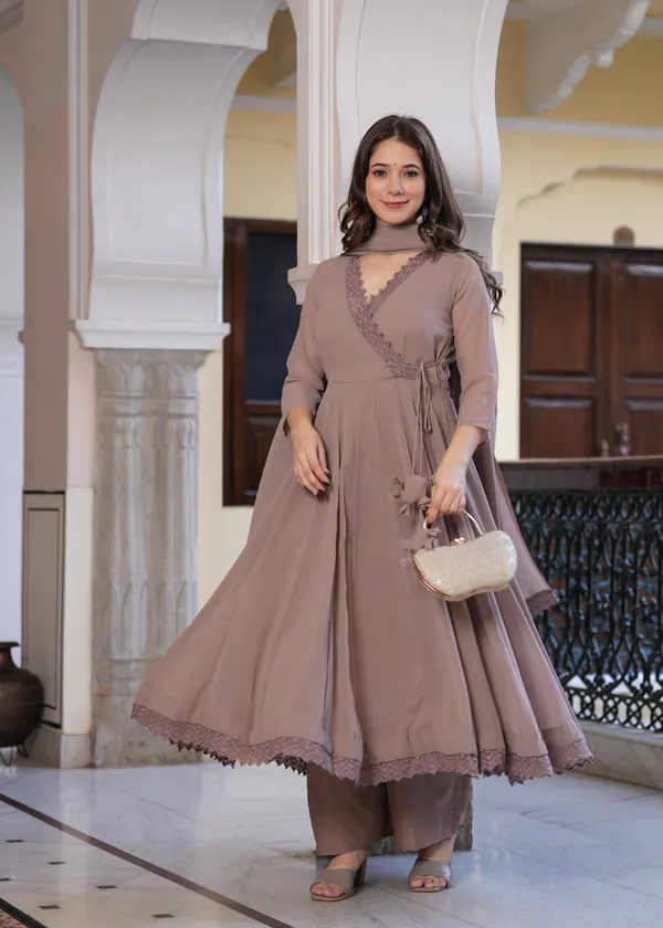 Dark_Brown_Georgette_/_Cotton_Premium_Kurta_Set_For_Women
