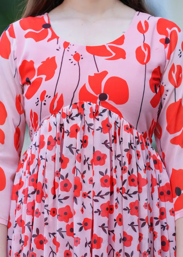 Red_Georgette_/_Cambric_Cotton_Premium_Kurta_Set_For_Women