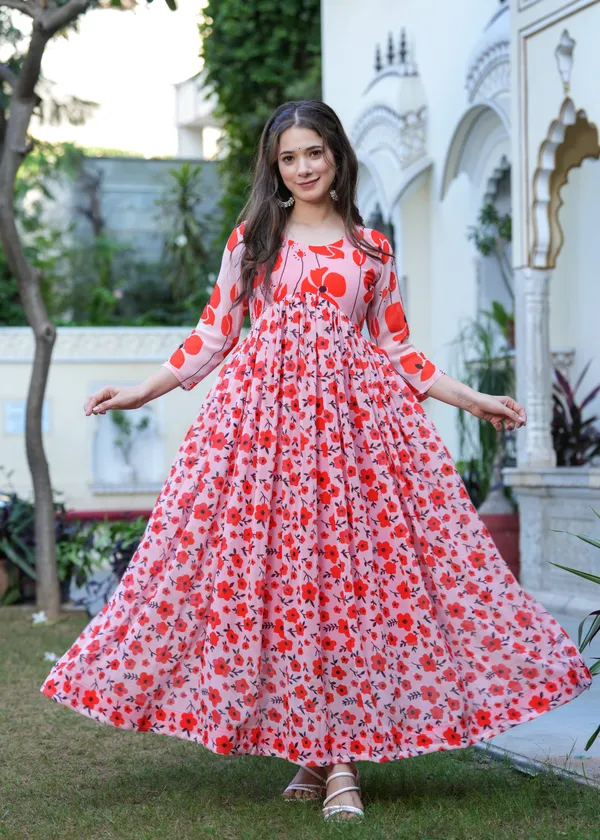 Red_Georgette_/_Cambric_Cotton_Premium_Kurta_Set_For_Women