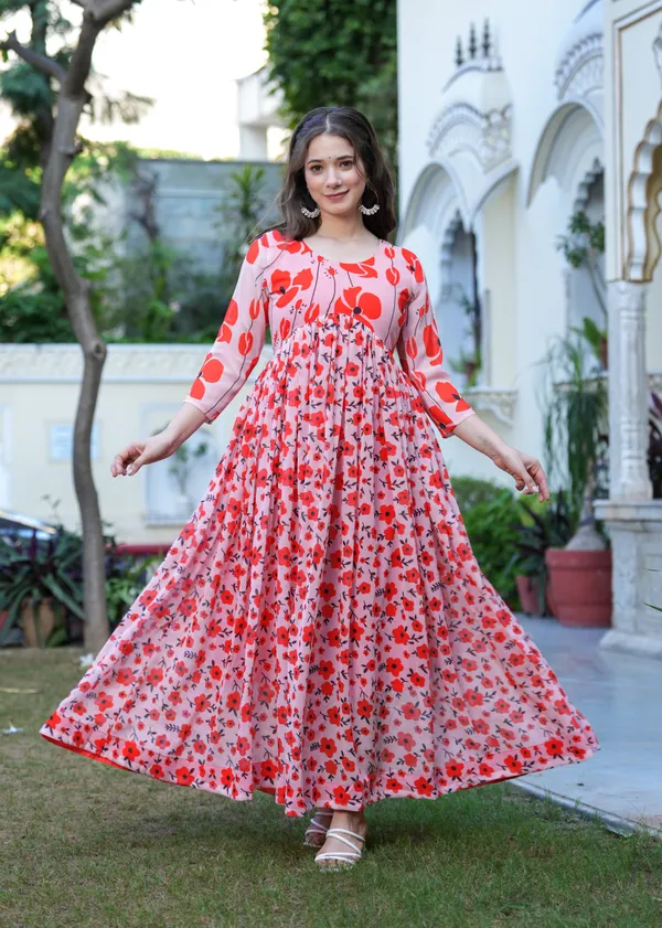 Red_Georgette_/_Cambric_Cotton_Premium_Kurta_Set_For_Women