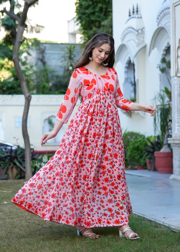 Red_Georgette_/_Cambric_Cotton_Premium_Kurta_Set_For_Women
