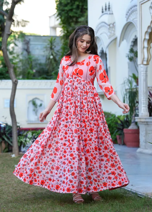 Red_Georgette_/_Cambric_Cotton_Premium_Kurta_Set_For_Women