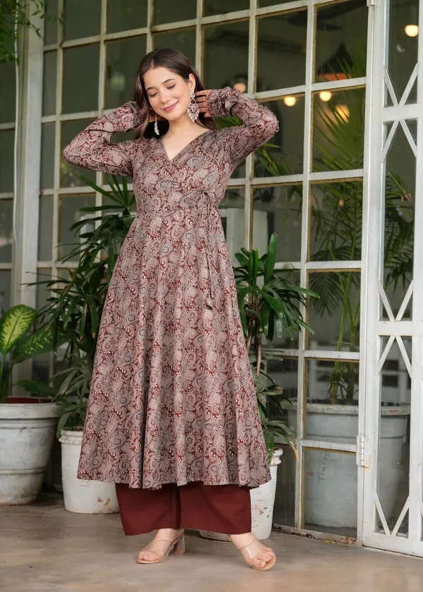 Maroon_Silk_Cotton_Premium_Kurta_Palazzo_Set_For_Women