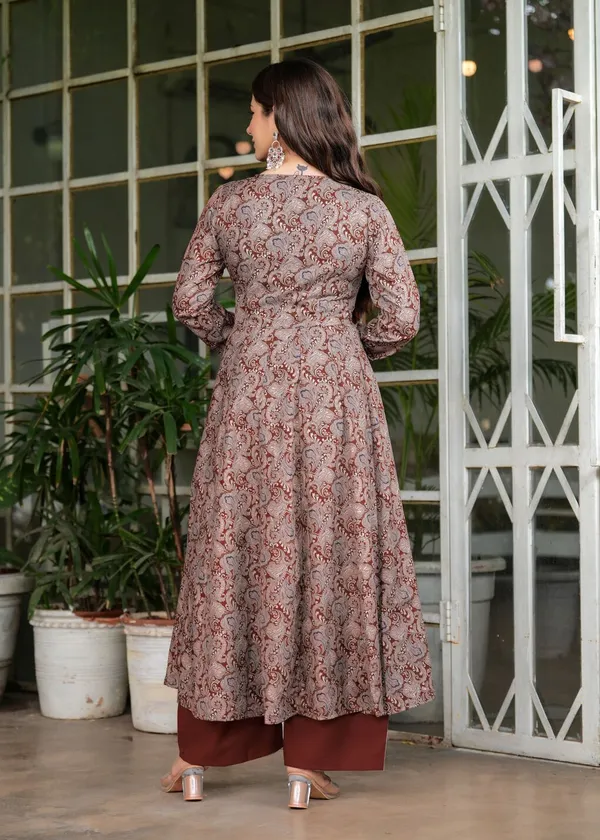 Maroon_Silk_Cotton_Premium_Kurta_Palazzo_Set_For_Women