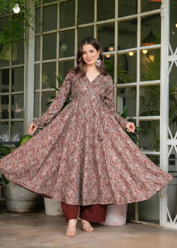 Maroon_Silk_Cotton_Premium_Kurta_Palazzo_Set_For_Women