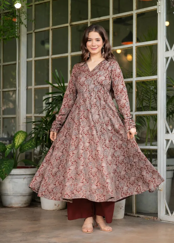 Maroon_Silk_Cotton_Premium_Kurta_Palazzo_Set_For_Women