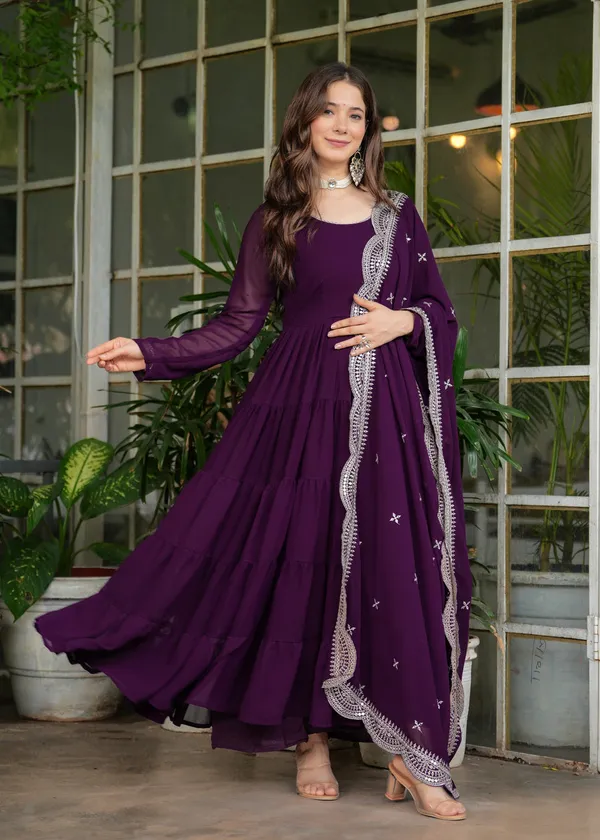 Purple_Georgette_/_Cotton_Blend_Premium_Kurta_Set_For_Women