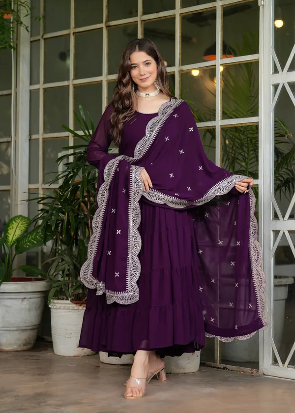 Purple_Georgette_/_Cotton_Blend_Premium_Kurta_Set_For_Women
