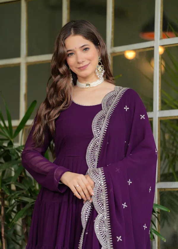 Purple_Georgette_/_Cotton_Blend_Premium_Kurta_Set_For_Women