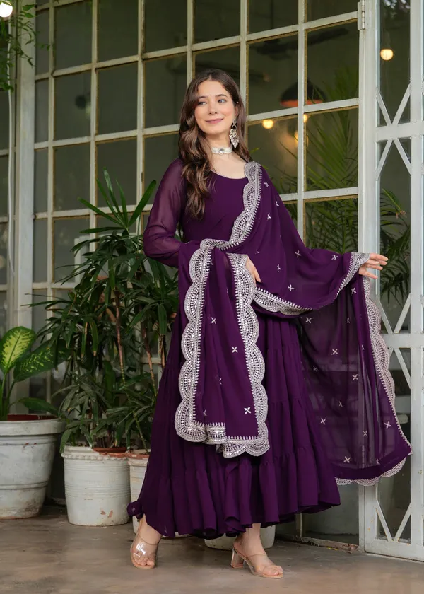 Purple_Georgette_/_Cotton_Blend_Premium_Kurta_Set_For_Women