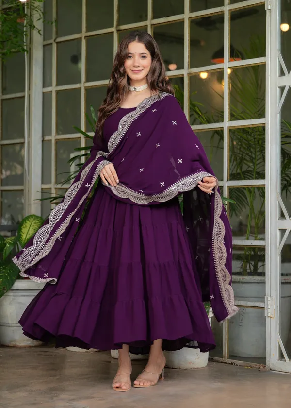 Purple_Georgette_/_Cotton_Blend_Premium_Kurta_Set_For_Women
