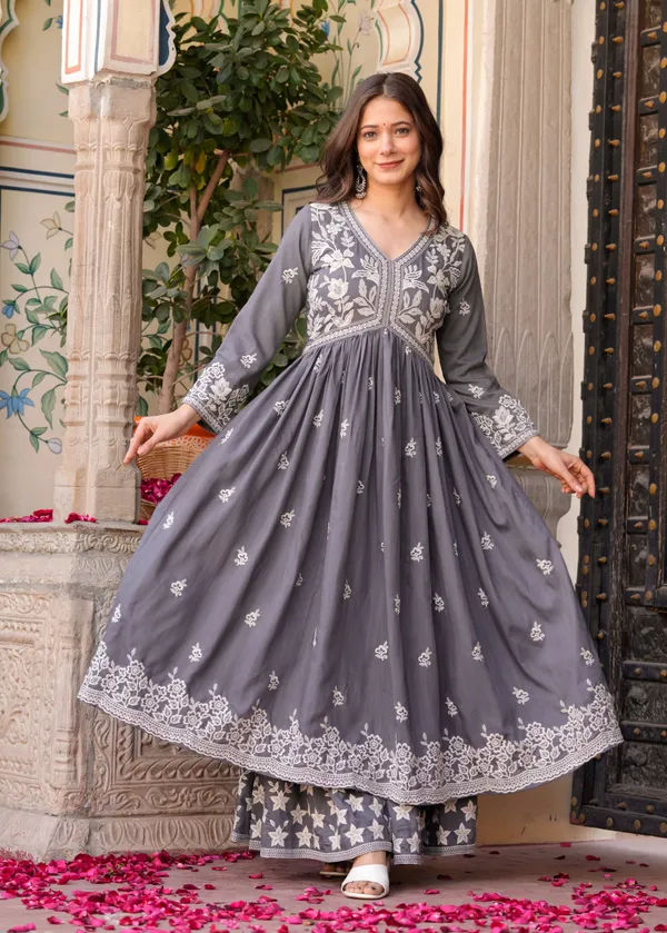 Grey_Rayon_Premium_Kurta_Sharara_Set_For_Women