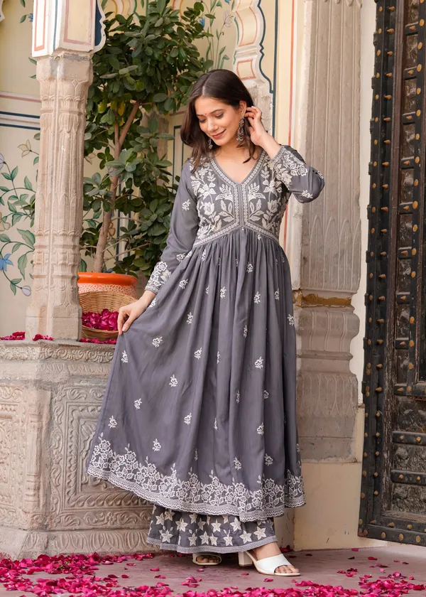 Grey_Rayon_Premium_Kurta_Sharara_Set_For_Women