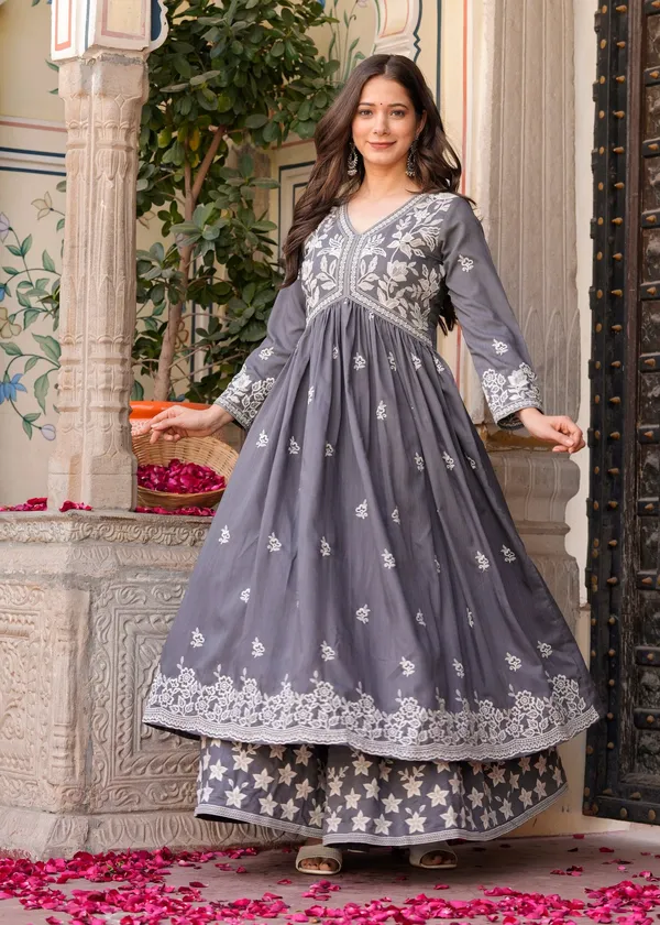 Grey_Rayon_Premium_Kurta_Sharara_Set_For_Women