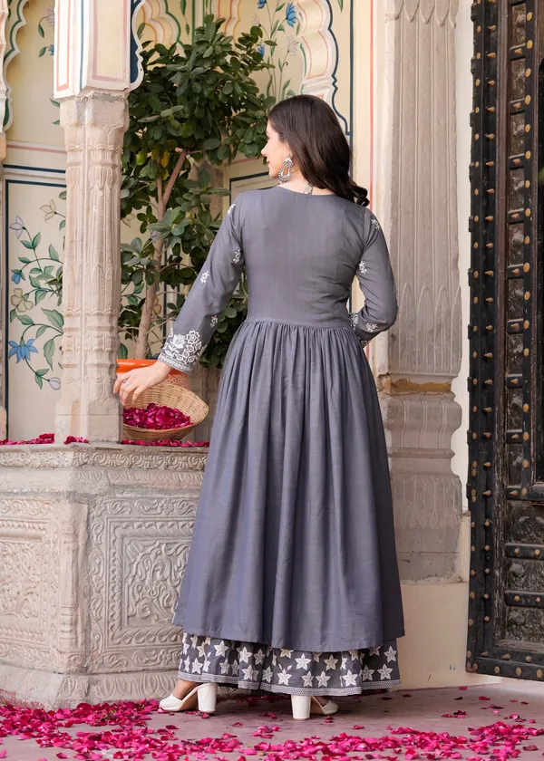 Grey_Rayon_Premium_Kurta_Sharara_Set_For_Women