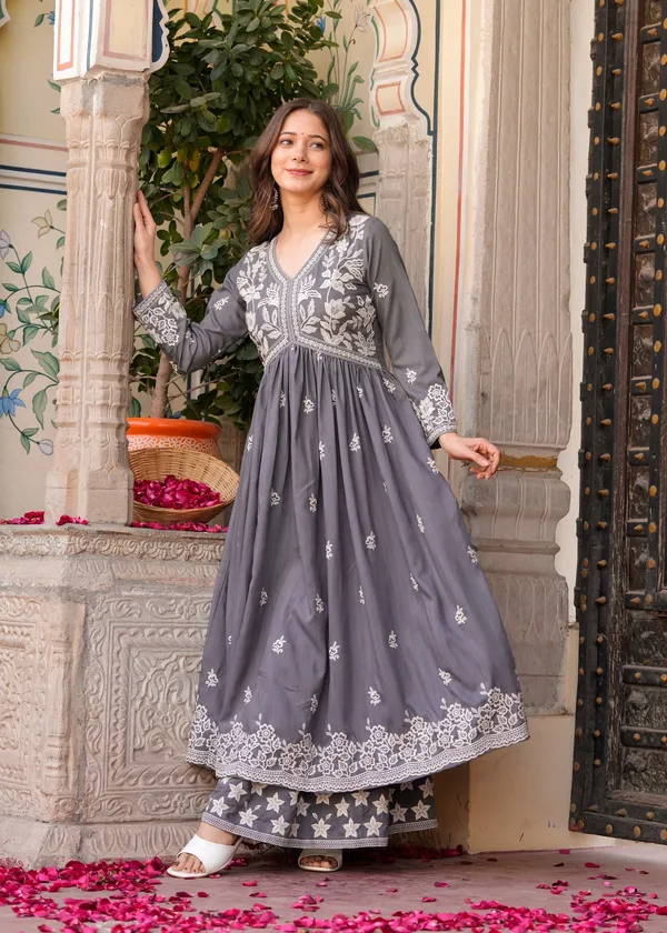 Grey_Rayon_Premium_Kurta_Sharara_Set_For_Women