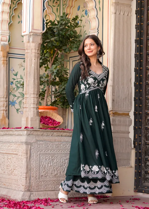 Green_Rayon_Premium_Kurta_Sharara_Set_For_Women