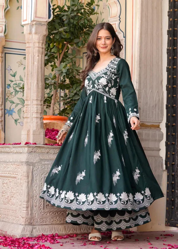 Green_Rayon_Premium_Kurta_Sharara_Set_For_Women
