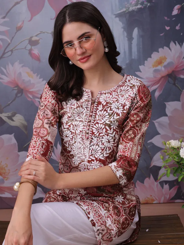 Maroon_Pure_Cotton_Premium_Kurti_For_Women