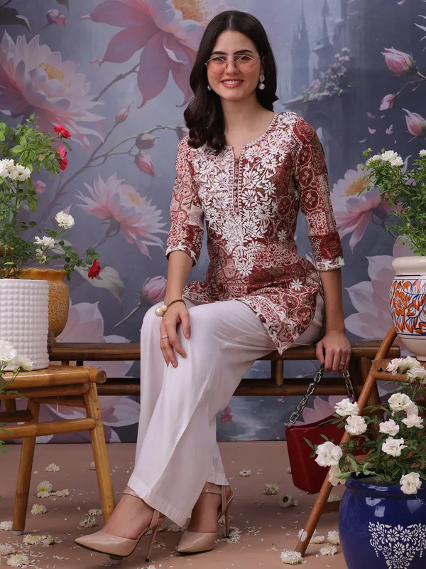 Maroon_Pure_Cotton_Premium_Kurti_For_Women