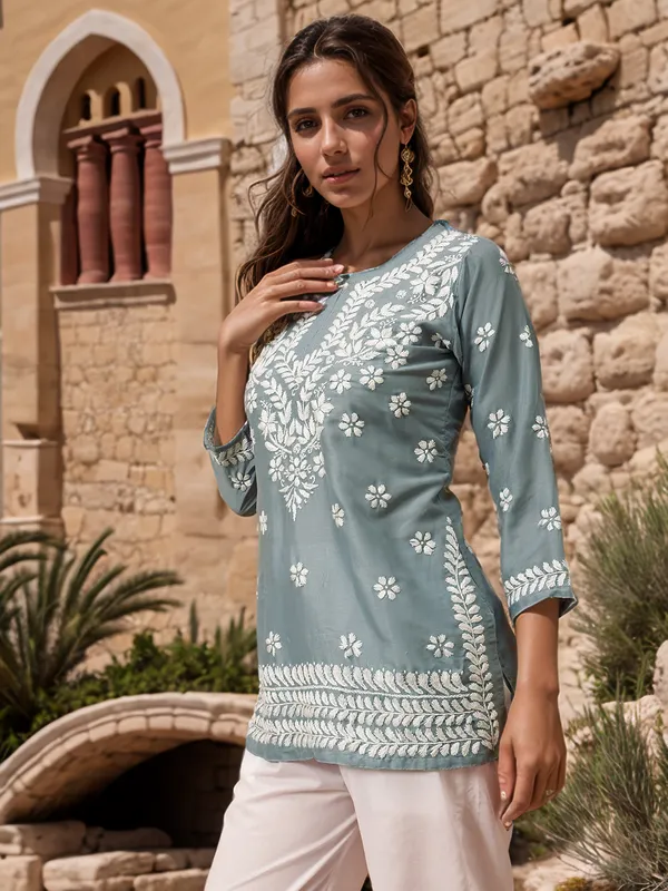 Grey_Rayon_Premium_Kurti_For_Women