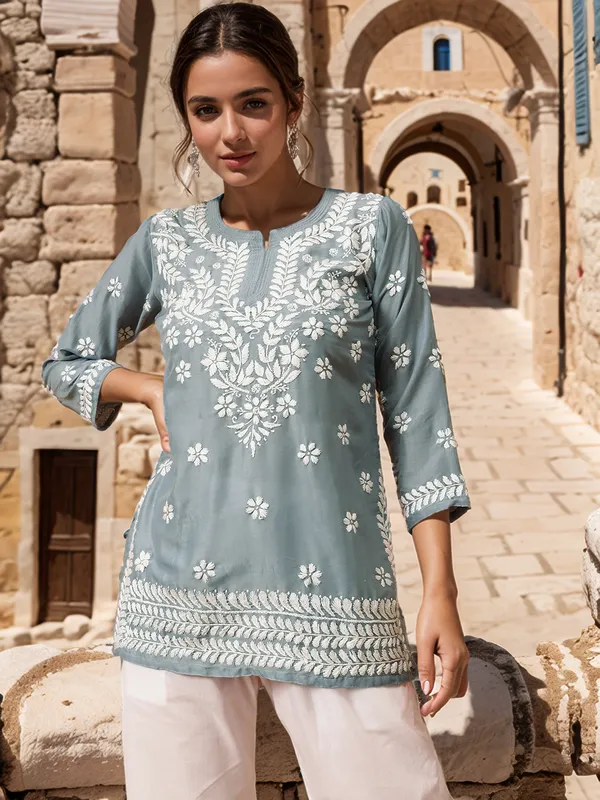 Grey_Rayon_Premium_Kurti_For_Women