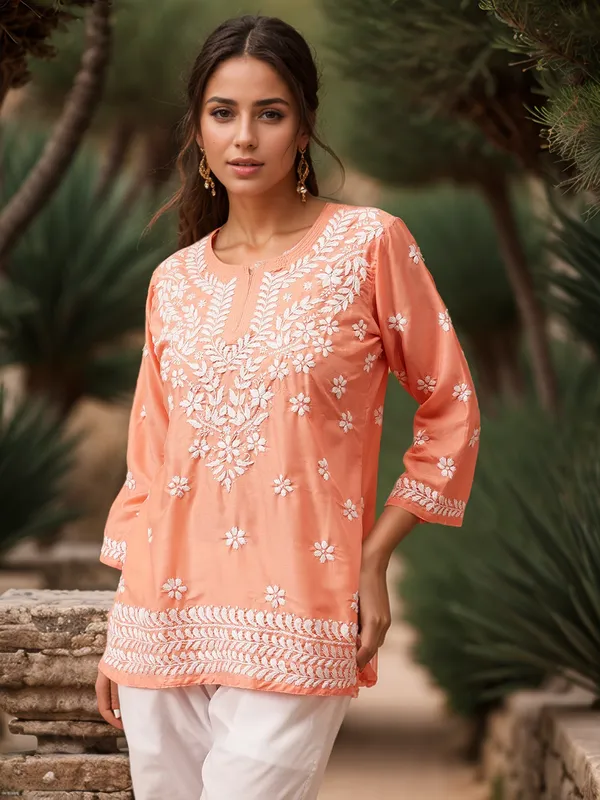 Peach_Rayon_Premium_Kurti_For_Women
