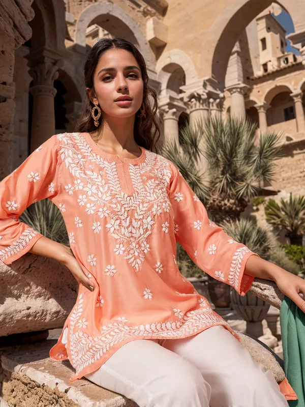 Peach_Rayon_Premium_Kurti_For_Women