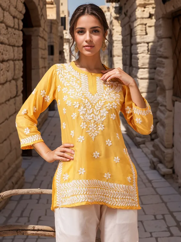 Yellow_Rayon_Premium_Kurti_For_Women