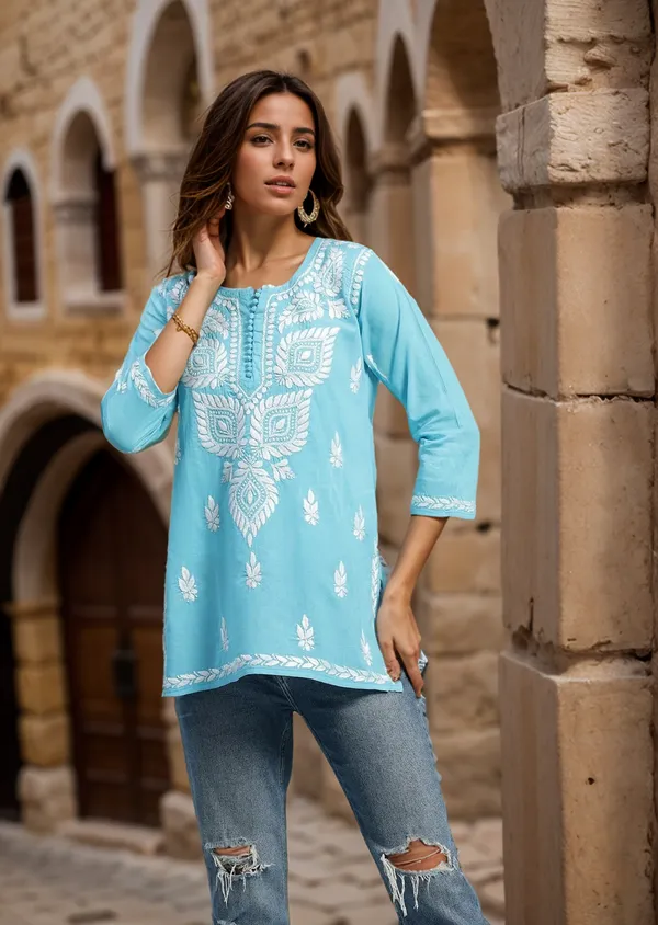 Sky_Blue_Rayon_Premium_Kurti_For_Women