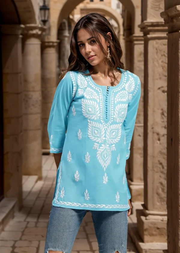 Sky_Blue_Rayon_Premium_Kurti_For_Women