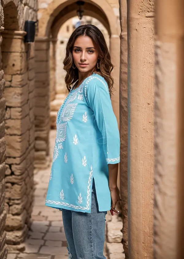 Sky_Blue_Rayon_Premium_Kurti_For_Women