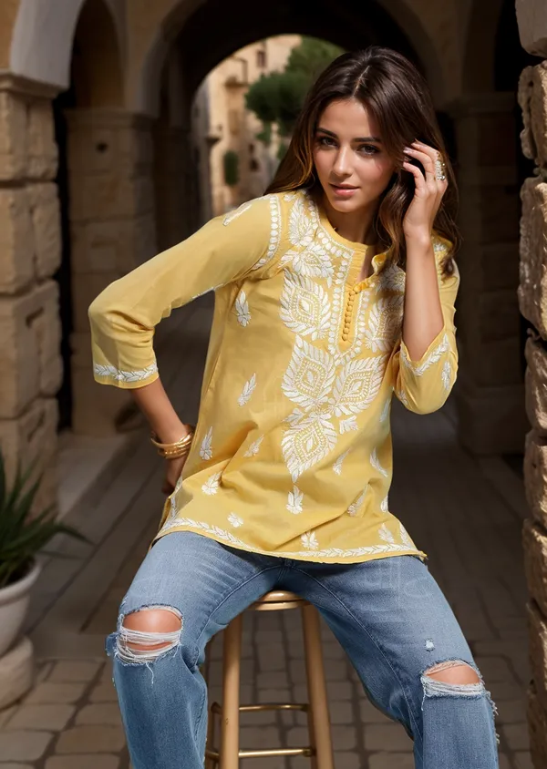 Yellow_Rayon_Premium_Kurti_For_Women