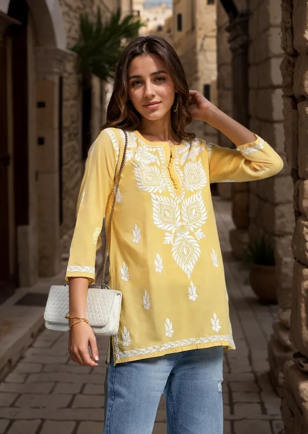Yellow_Rayon_Premium_Kurti_For_Women