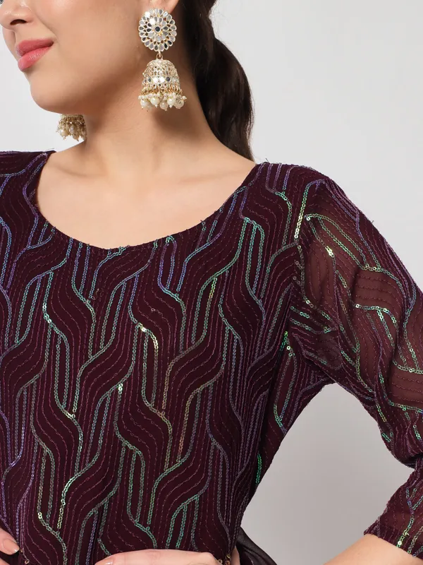 Burgundy_Georgette_/_Cambric_Cotton_Premium_Gown_For_Women