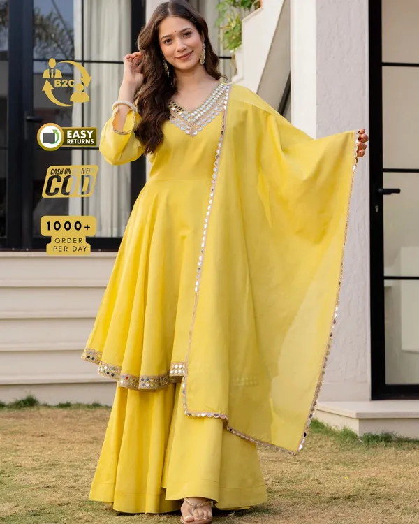 Yellow_Star_Georgette_/_Cotton_Premium_Kurta_Set_For_Women