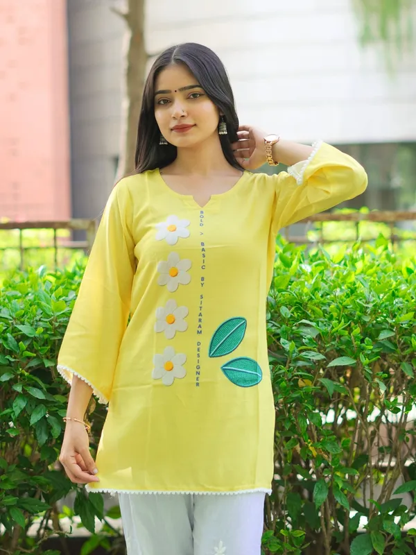 Yellow_100%_Cotton_Premium_Kurti_For_Women