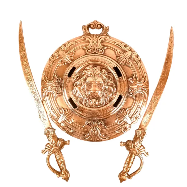 LION_FACE_DESIGN_DHAL_TALWAR_WALL_HANGING_|_DECORATIVE_ALLOY_SWORD_&_SHIELD_WALL_ART_|_TRADITIONAL_WARRIOR_SHOWPIECE_FOR_HOME,_LIVING_ROOM,_OFFICE_&_MANDIR_DECOR_-_17_INCH