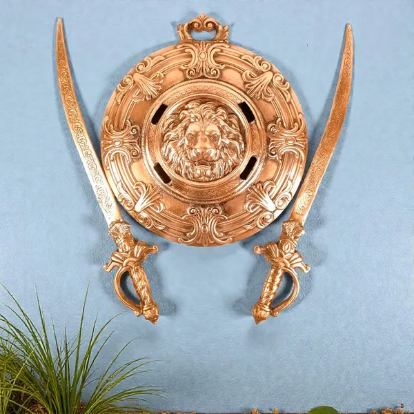 LION_FACE_DESIGN_DHAL_TALWAR_WALL_HANGING_|_DECORATIVE_ALLOY_SWORD_&_SHIELD_WALL_ART_|_TRADITIONAL_WARRIOR_SHOWPIECE_FOR_HOME,_LIVING_ROOM,_OFFICE_&_MANDIR_DECOR_-_17_INCH