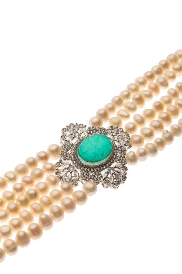 Freshwater_Pearl_Choker_Silver_And_Green