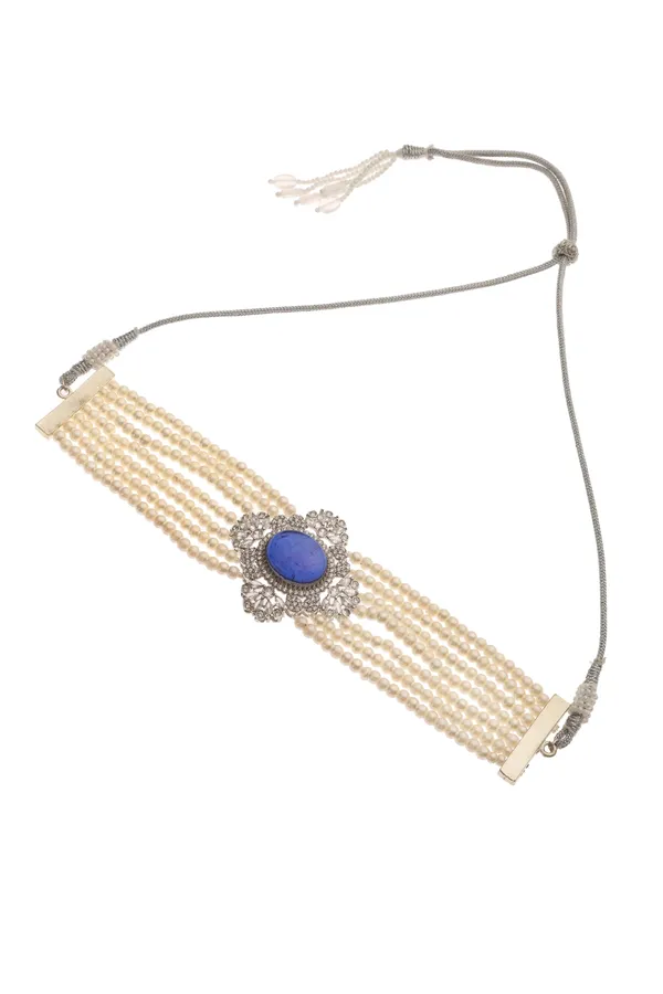 Freshwater_Pearl_Choker_Silver_And_Blue