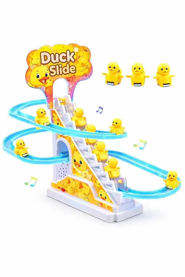 Duck_Slide_Toy_Set,_Funny_Automatic_Stair-Climbing_Ducklings_Cartoon_Race_Track_Set_Duck_Roller_Coaster_Escalator_Toy_with_Flashing_Lights_&_Music_(Duck_Slide_Track_Set)