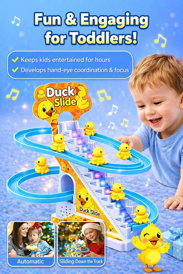 Duck_Slide_Toy_Set,_Funny_Automatic_Stair-Climbing_Ducklings_Cartoon_Race_Track_Set_Duck_Roller_Coaster_Escalator_Toy_with_Flashing_Lights_&_Music_(Duck_Slide_Track_Set)