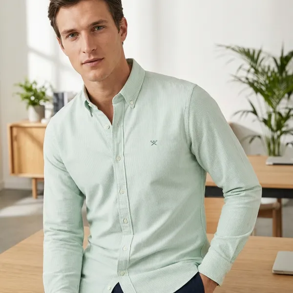 Men's_Light_Green_Full_Sleeve_Button_Down_Casual_Lining_Shirt