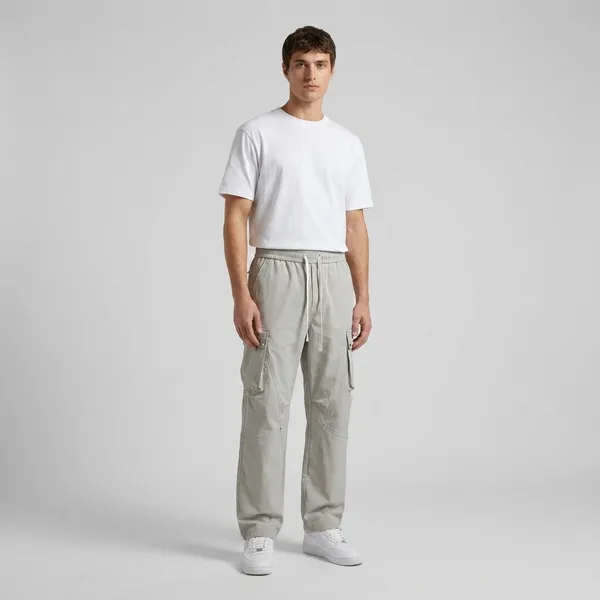 Men's_Off_White_Trouser/_Lower_With_Multiple_Pockets_And_Elastic_Waist