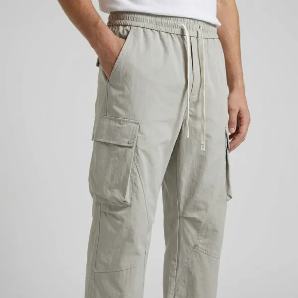 Men's_Off_White_Trouser/_Lower_With_Multiple_Pockets_And_Elastic_Waist