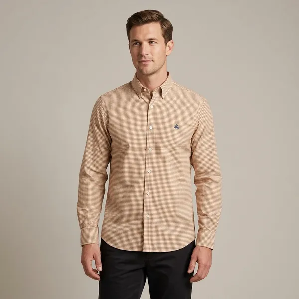 Men's_Beige_Checkered_Long_Sleeve_Casual_Shirt