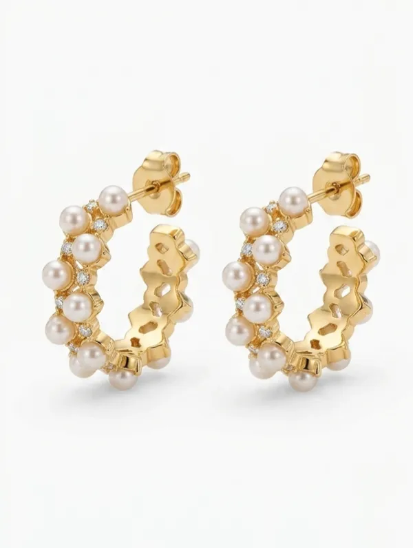 Gold_Toned_Pearl_And_Diamond_Hoop_Earrings