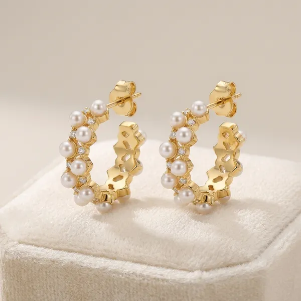Gold_Toned_Pearl_And_Diamond_Hoop_Earrings